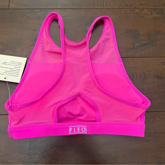 FLEO Maeve Sports Bra Light Support Pink Mesh High Neck Racerback Size XS NWT - Picture 6 of 8